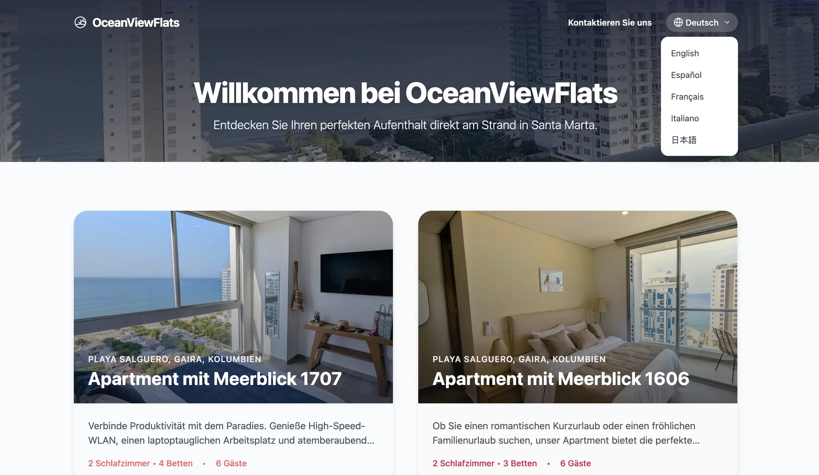 An screenshot of the website www.ocenviewflats.com